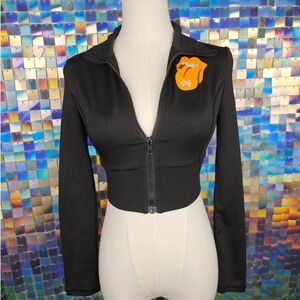THC Black Cropped Zip Up Jacket,‎ Collared, Long Sleeve, Edgy